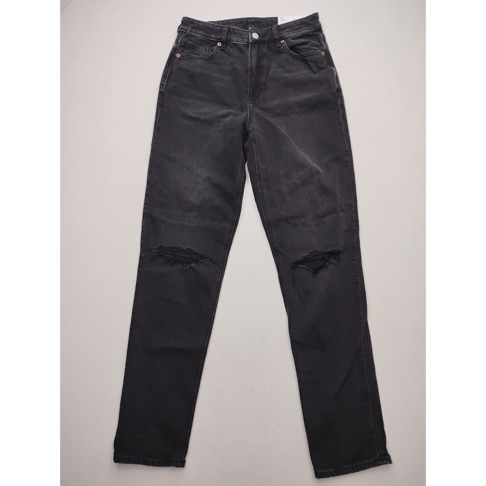 American Eagle Mom Jean Strigid Womens Size 4 Long black denim Distressed
